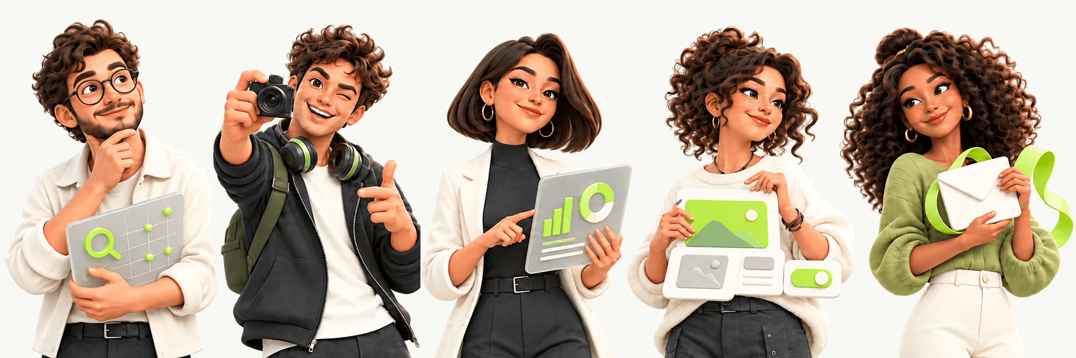 Bandeau des 5 agents IA Wokine — Hugo, Max, Léa, Maya et Zara